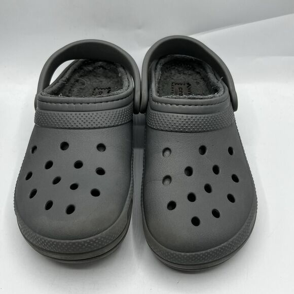 Crocs Dual Comfort Classic Lined Clogs Mens 7 Gray Casual Mules Faux Fur Shoes - Picture 3 of 12